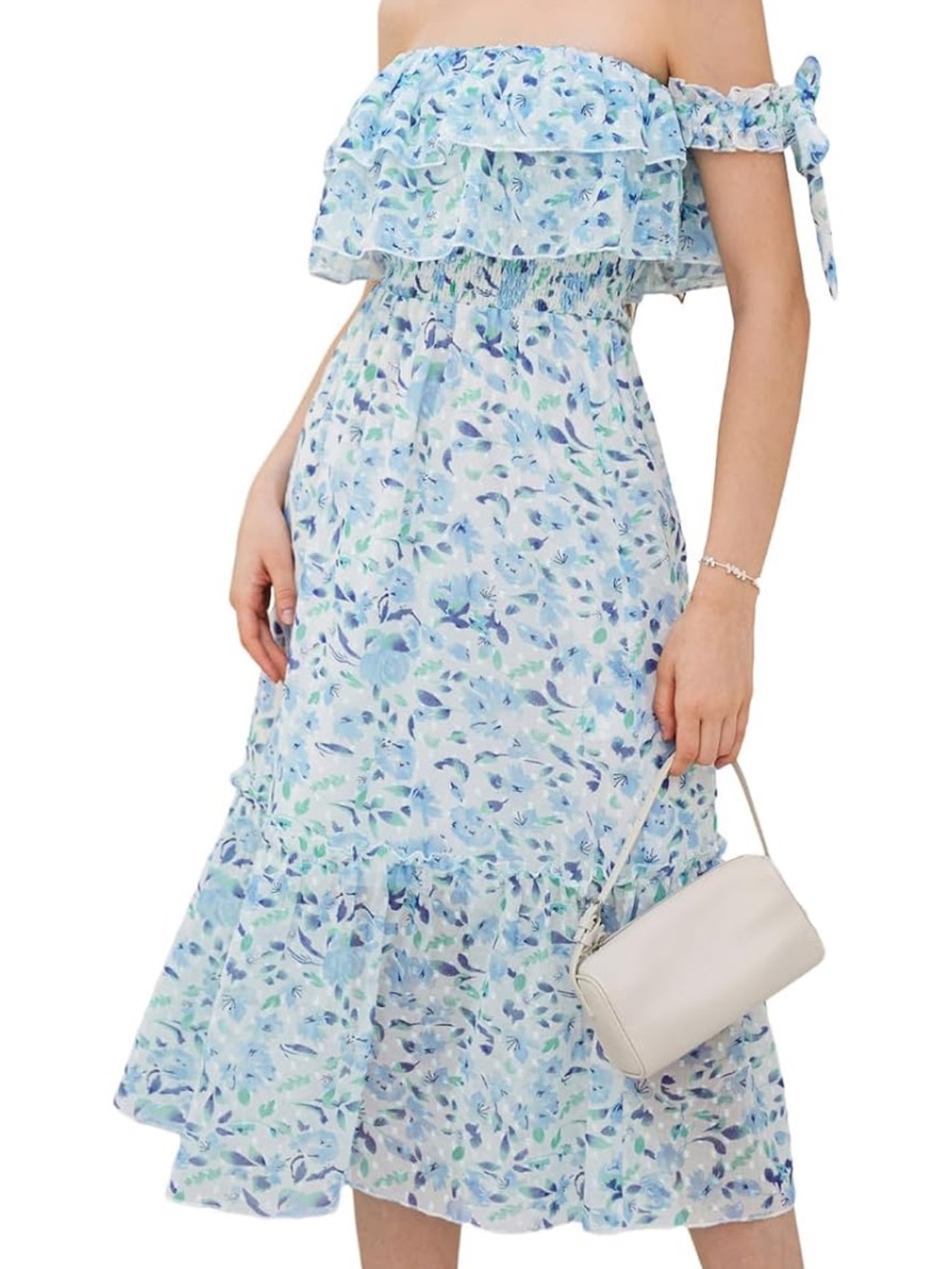 GRACE KARIN Blue Floral Strapless Tiered Maxi Dress Size Small